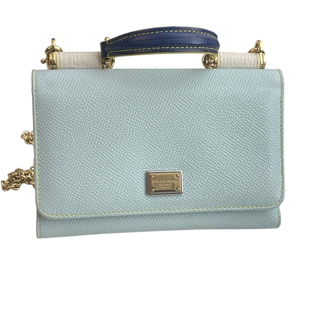 DOLCE & GABBANA Leather Blue Green Sicily Von Bag Cream Interior LIKE NEW